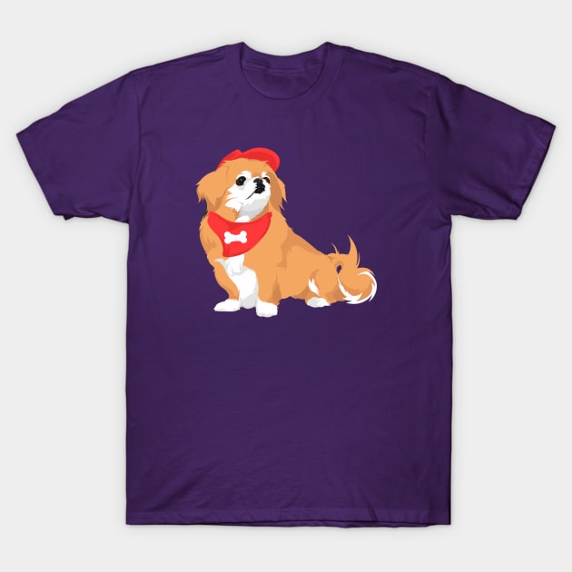 Cute Pekingese with Red Hat and Bone Bandana Dog T-Shirt for Dog Lovers T-Shirt by riin92